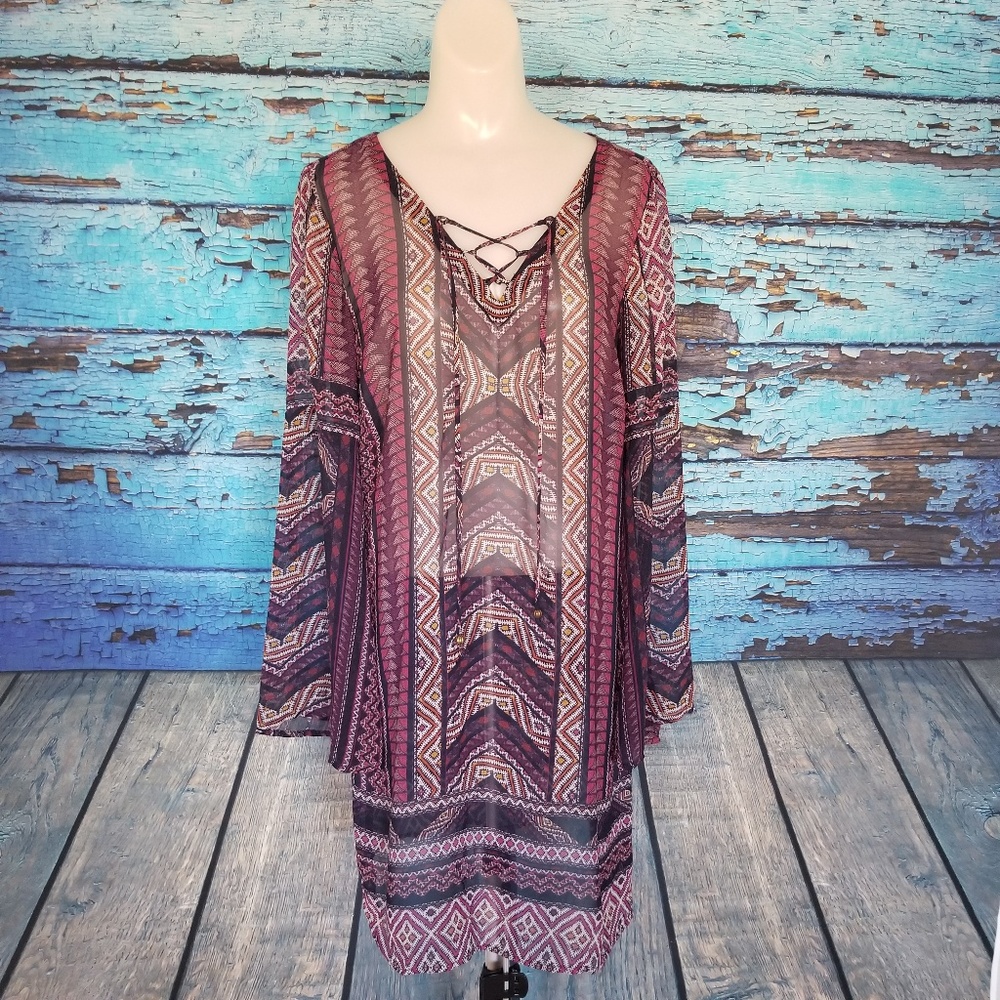 Boho Sheer Tunic Purple Lace up Front